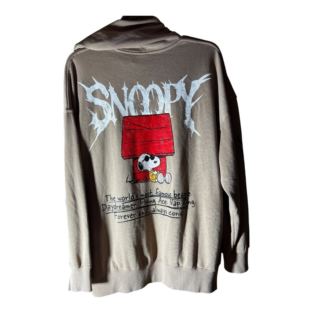 Peanuts Snoopy Joe Cool Oversized Graphic Hoodie Khaki Tan Women L Pullover - Picture 9 of 12